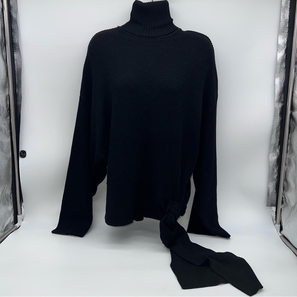 Zara Black Turtleneck Sweater with Tie Detail